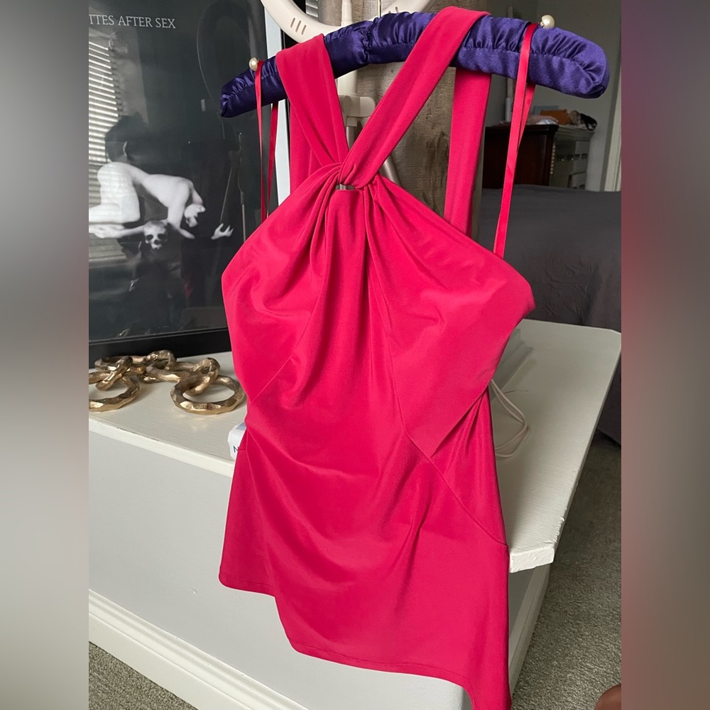 Vibrant Tahari Pink Halter Top